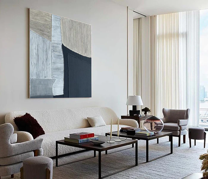 Beige Black and white abstract Minimalist painting on canvas Large modern Abstract Art