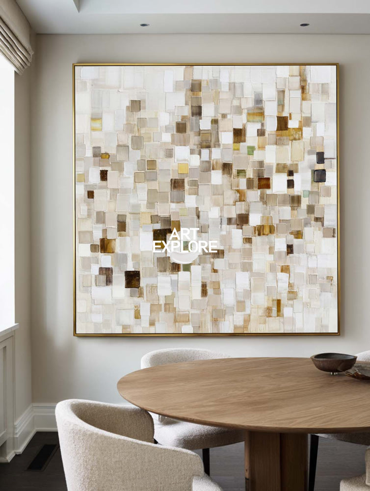 Original Textured Oil Painting On Linen Canvas With Unique Mosaic Style Pattern
