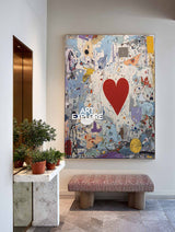 Vibrant Red Heart Abstract Painting Modern Art For Living Room Wall Decor