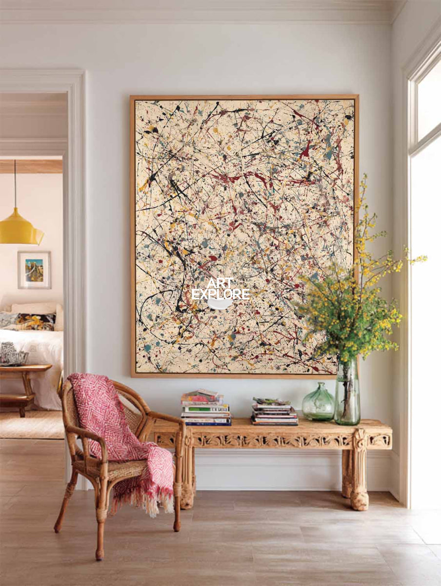 Modern Abstract Vertical Art With Beige And Multicolor Lines For Living Room