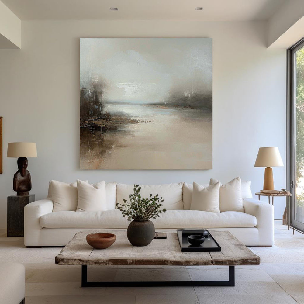 Large Beige Abstract Painting Landscape Abstract Art On Canvas Modern Earth Tone Painting For Livingroom