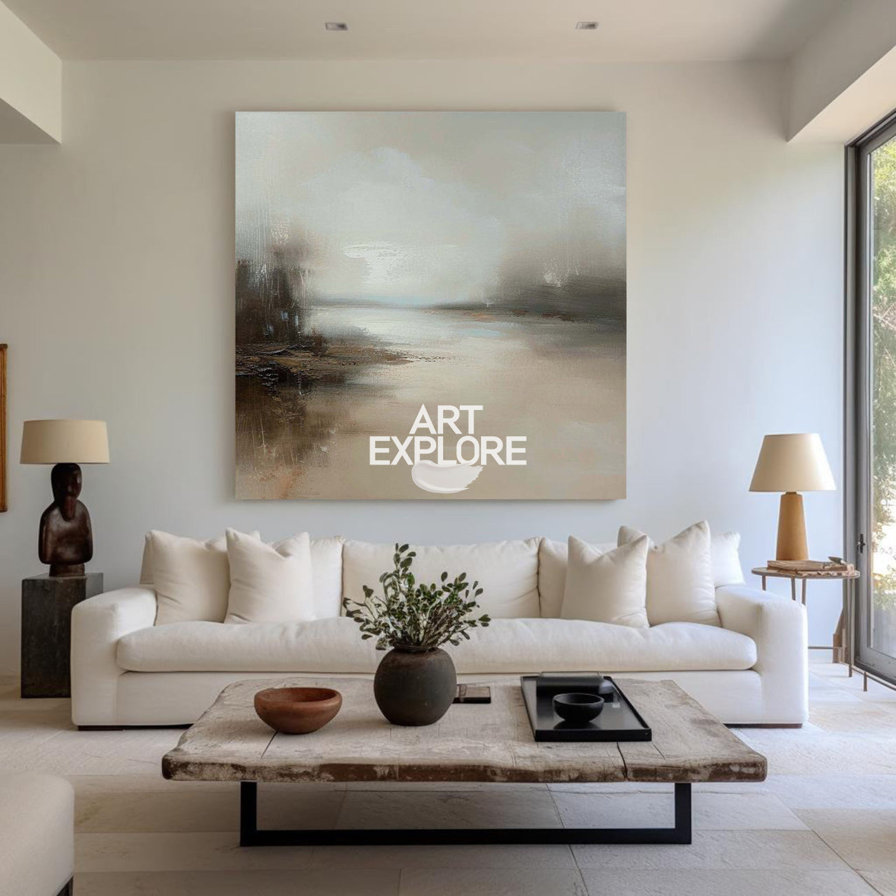 Large Beige Abstract Painting Landscape Abstract Art On Canvas Modern Earth Tone Painting For Livingroom