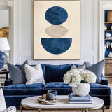 Large Beige And Blue Textured Geometric Painting Modern Minimalist Wall Art for Living Room