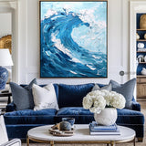 Modern Blue Ocean Wave Wall Art Paintings White Blue Surf Art Canvas Painting Unique Blue And Blue Wall Art
