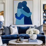 Original Blue Canvas Wall Art Modern Lovers Wall Art Romantic Abstract Painting
