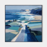 Abstract Blue Coastal Art Painting For Modern Living Room Decor With Ocean View