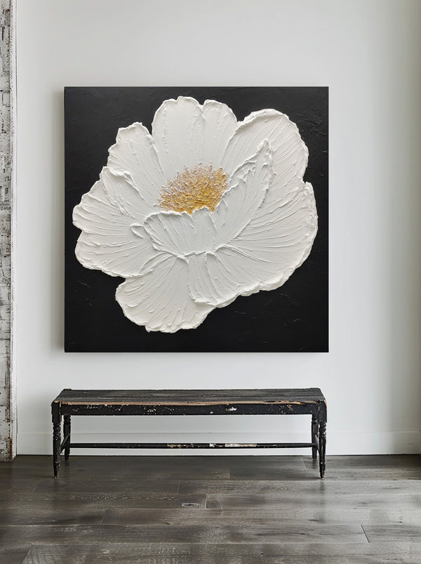 White Flower Abstract Painting Minimalist Abstract Art On Canvas Modern Flower Painting Painting For livingroom