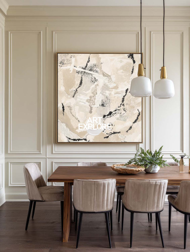 Minimalist Beige Abstract Art With Textured Brushwork For Modern Living Spaces