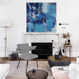 Large Blue Square Abstract Art Modern Blue Painting Abstract Framed Canvas Painting