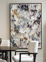 Modern Black And White Abstract Painting With Textured Impasto For Contemporary Living Room Decor