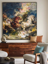 Dramatic Square Canvas Art With Galloping Horses For Entryway And Lounge Spaces