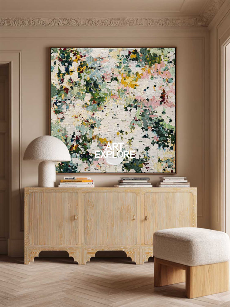 Hand Painted Green Abstract Oil Painting With Rich Texture For Modern Home Decor
