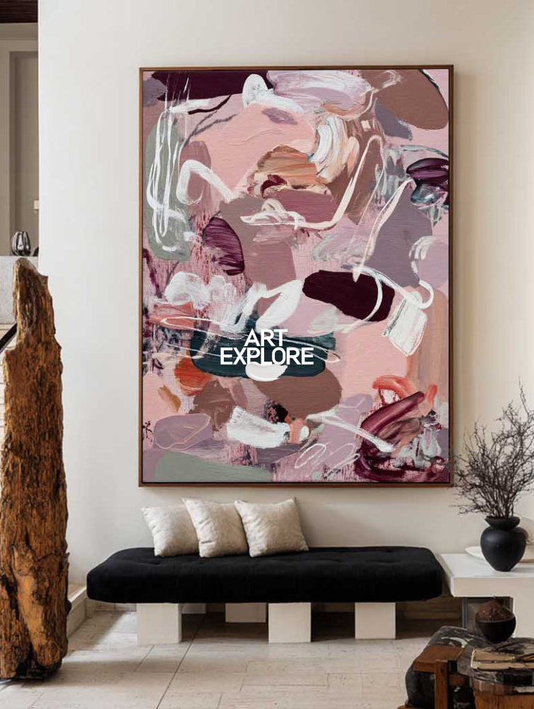 Textured Abstract Expressionist Art In Pink And Purple Tones