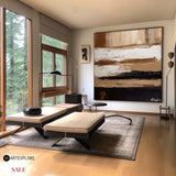 Wabi-sabi Black Brown Abstract Painting Thick Textured Wall Art Black Stripes Abstract Art Painting