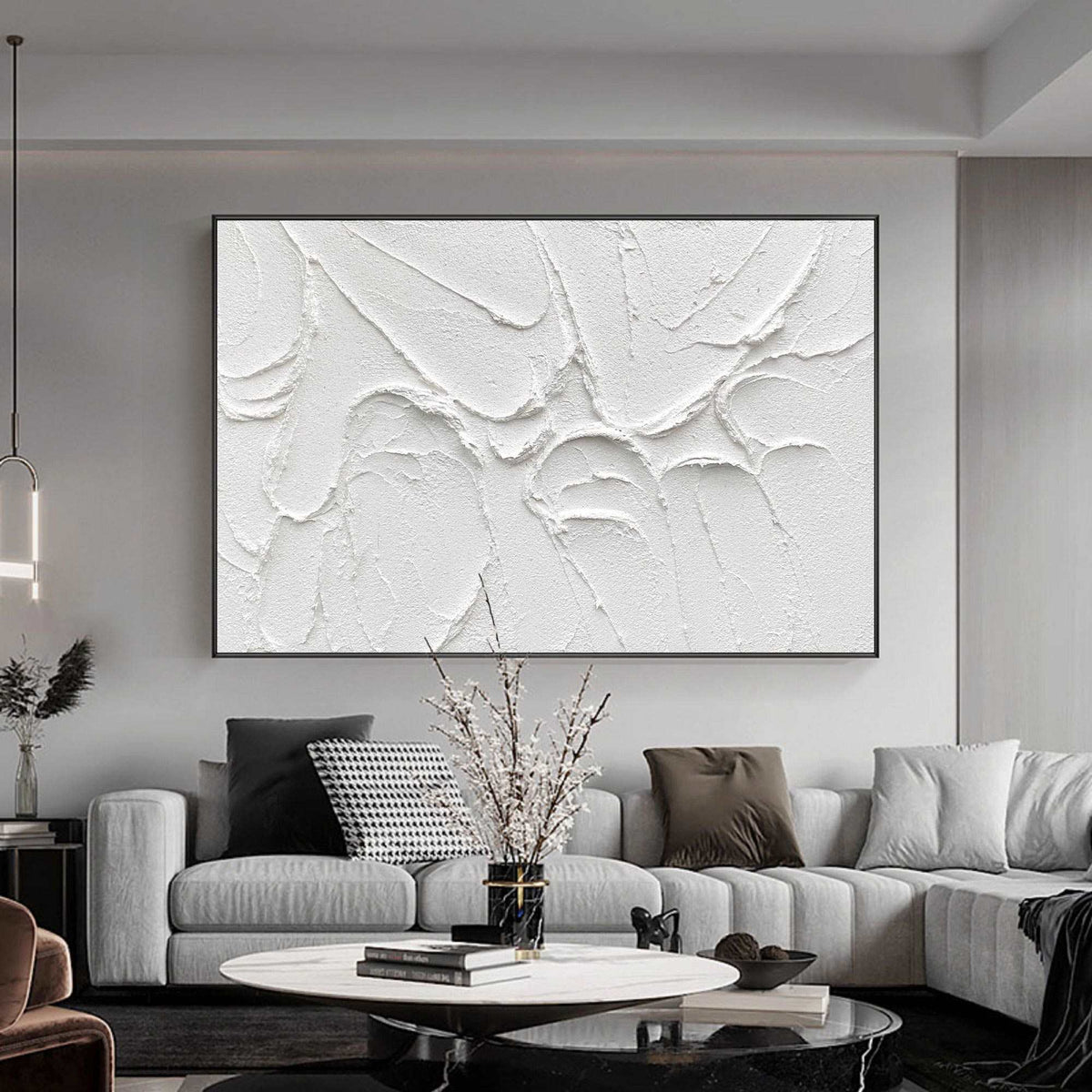 White Minimalist Canvas Art Minimalist Painting White Modern Canvas Art Large Artwork