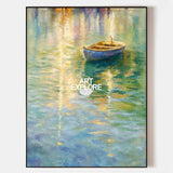 Modern Abstract Rowboat Painting For Living Room With Gold And Blue Tones