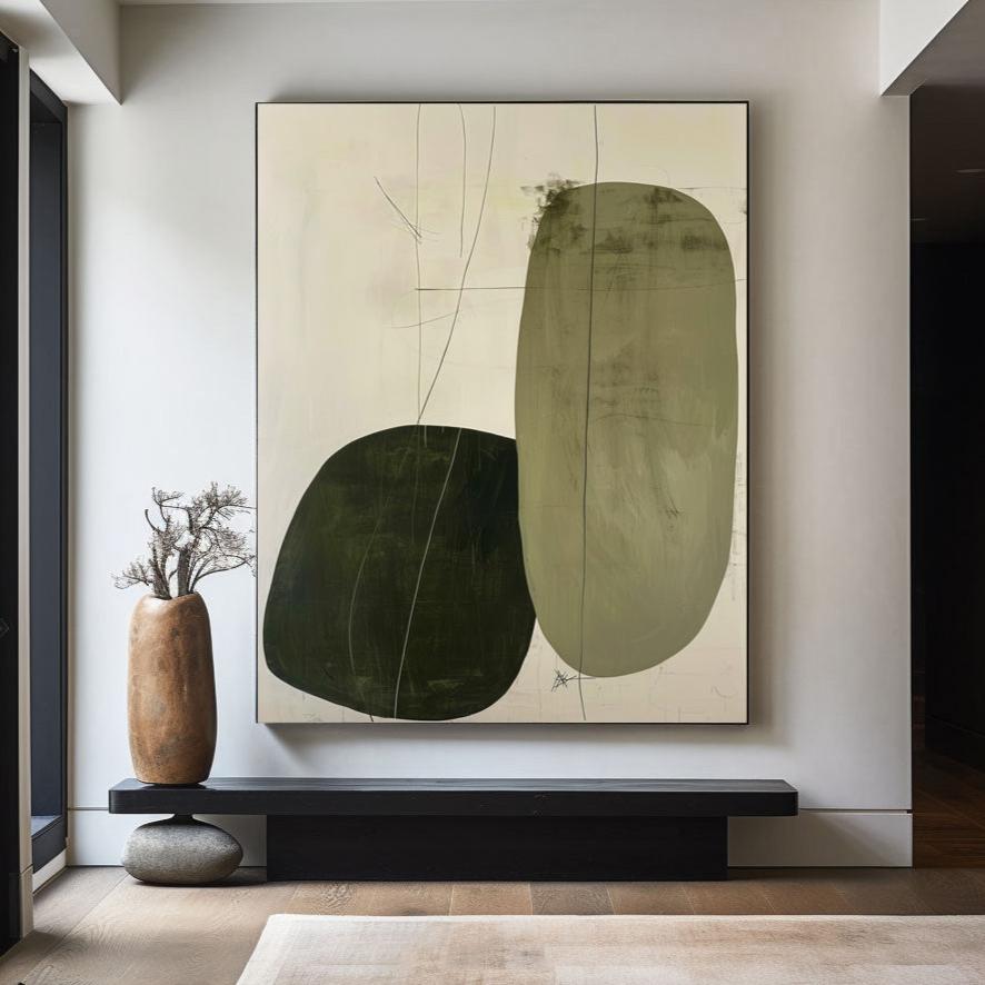 Modern Green And Beige Abstract Minimalist Wall Art Original Painting For Livingroom