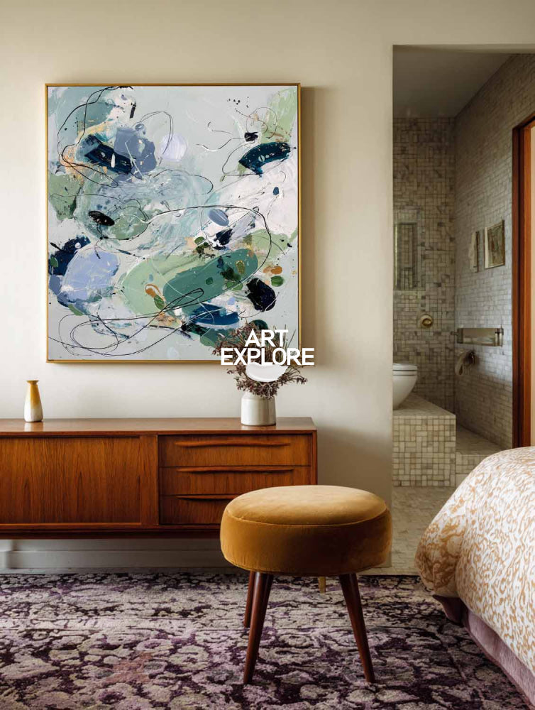 Vibrant Green Abstract Expressionist Painting For Modern Home Decor