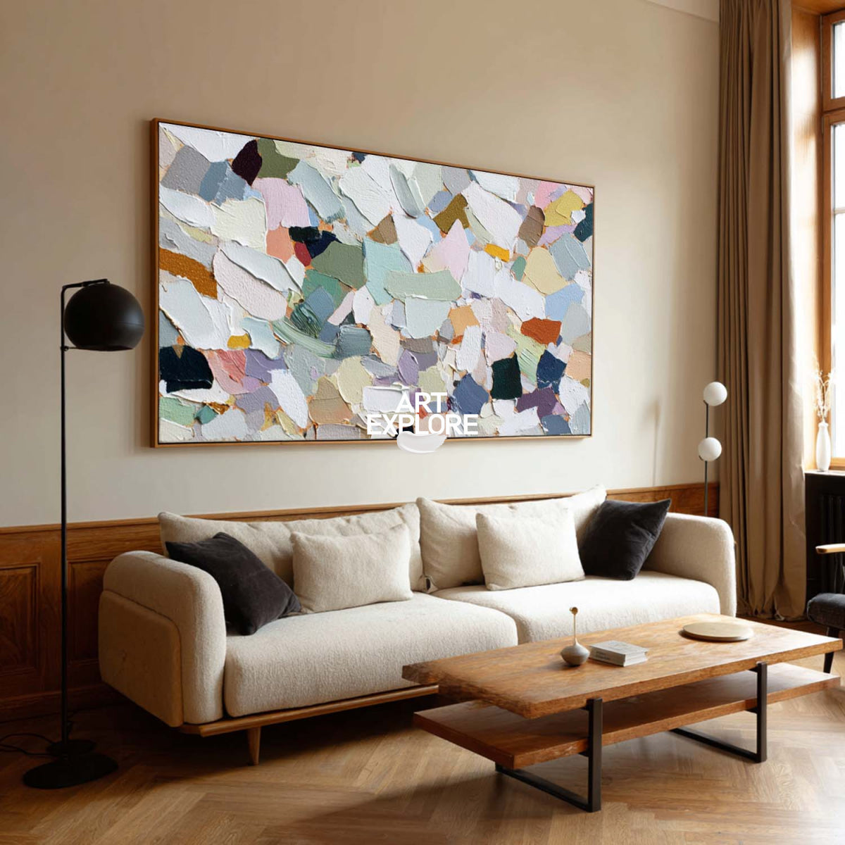 Modern Mosaic Abstract Art With Impasto Texture For Contemporary Living Room Decor