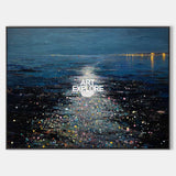 Abstract Ocean Painting With Moonlight Reflections For Modern Home Decor