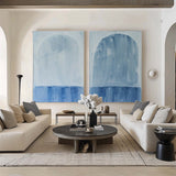 Large Blue White Textured Abstract Minimalist Wall Art Modern Abstract Painting For Sale