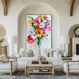Big Wall Decor Abstract Flowers Painting Abstract Textured Canvas Art Boho Wall Art