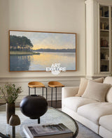 Original Oil Painting Of A Lake At Dusk With Delicate Impressionist Brushstrokes