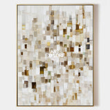 Modern Abstract Beige Painting With Mosaic Texture For Living Room Decor