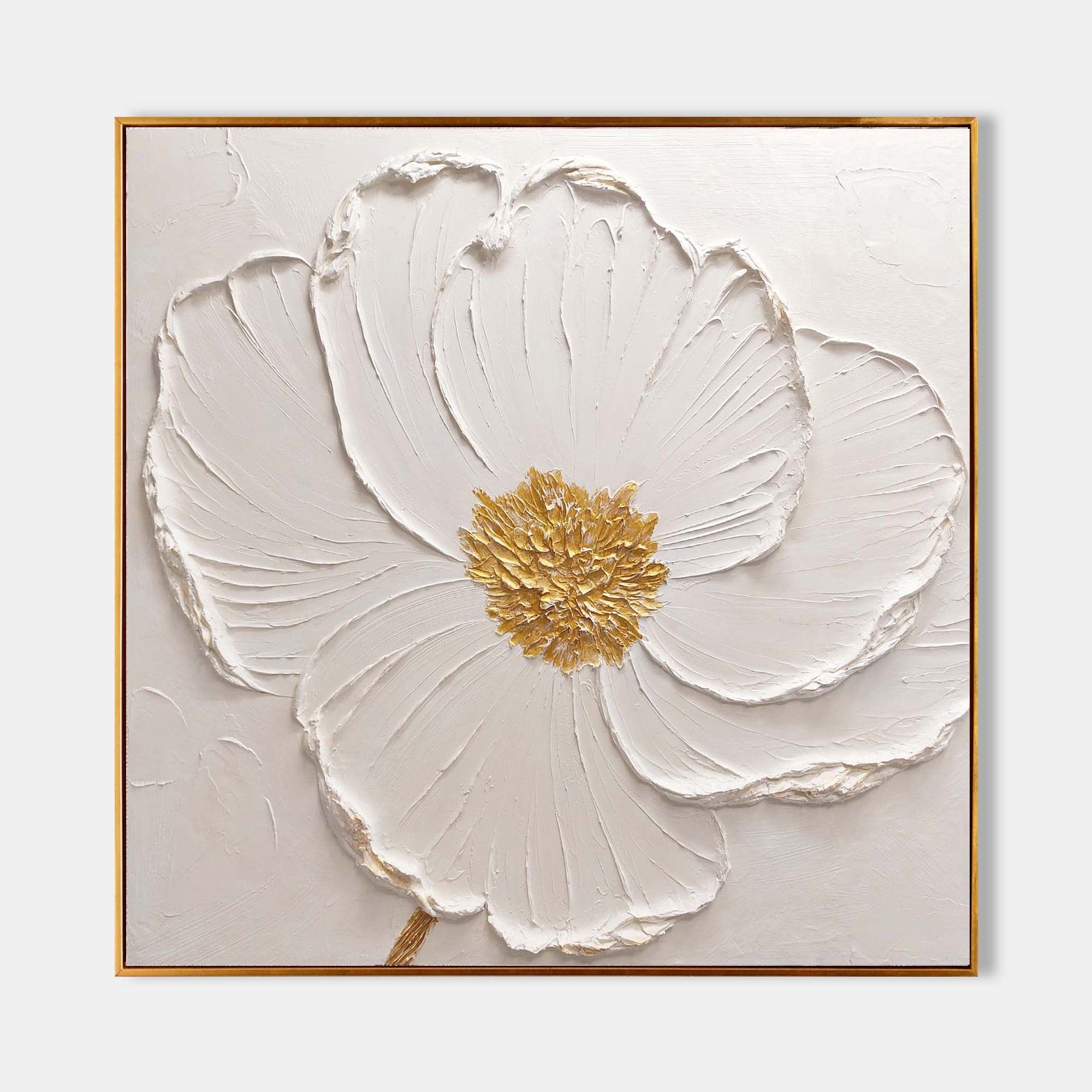3D White Flower Painting Minimalist Plaster Art On Canvas Modern Flower Painting For livingroom