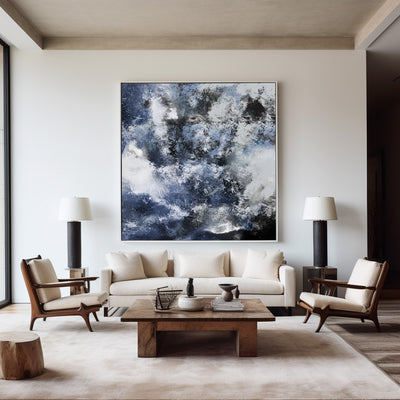 Large Square Blue Abstract Art Tectured Abstract Painting Original Abstract Art