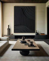 Black 3D Textured Painting Black Large Plaster Wall Art Black Minimalist Painting On Canvas