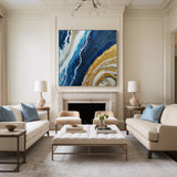 Gold And Blue Abstract Art Large Square Modern Canvas Art For Living Room