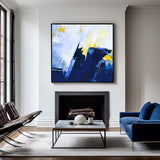 Original Blue And Yellow Abstract Art Extra Large Abstract Squares Canvas Painting