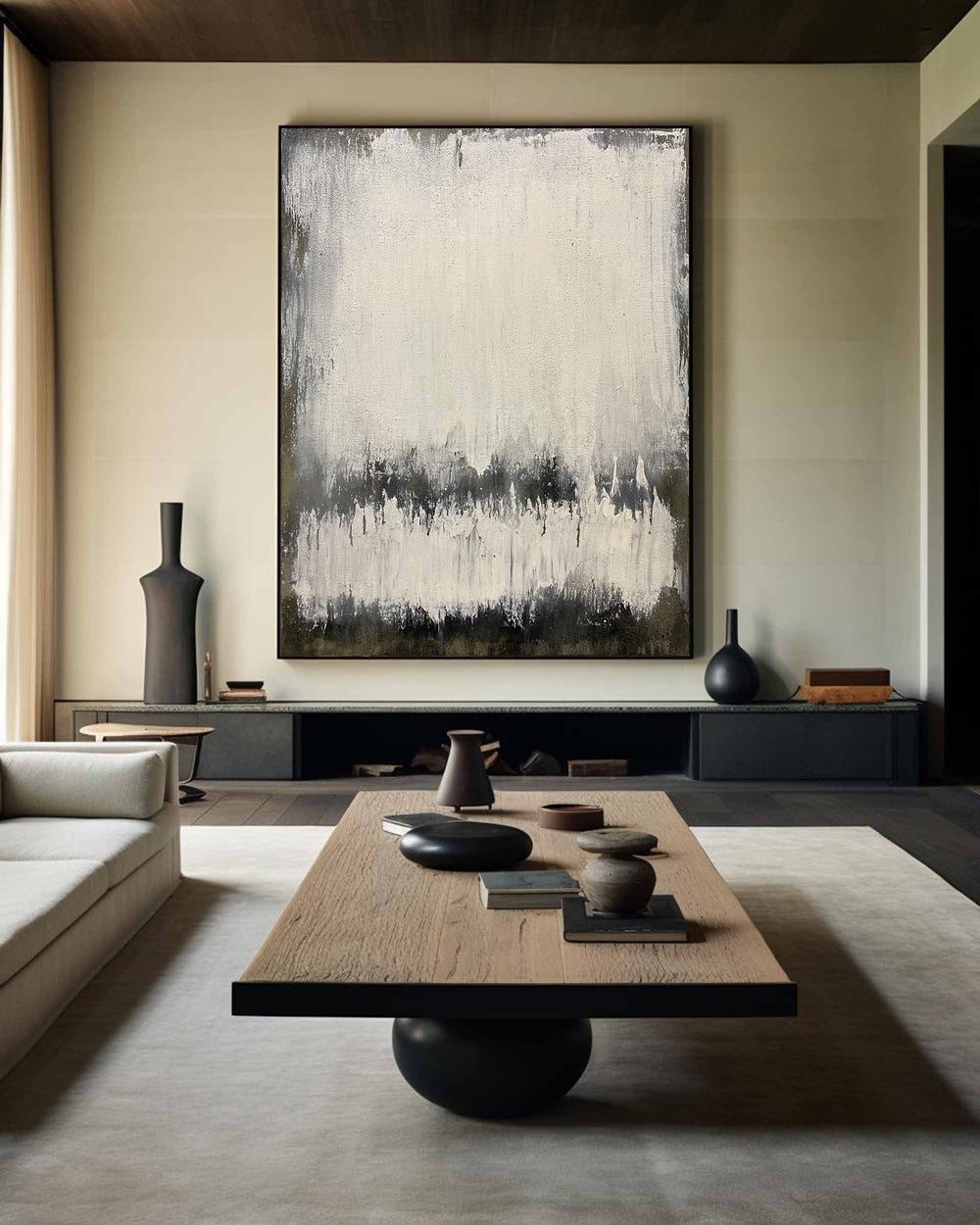 Grey White Abstract Minimalist Painting On Canvas Extra Large Vertical Wall Art Modern Canvas Art