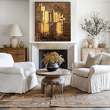 Large Brown Gold Abstract Cityscape Canvas Art Modern Abstract Wall Art City Canvas Art For Sale