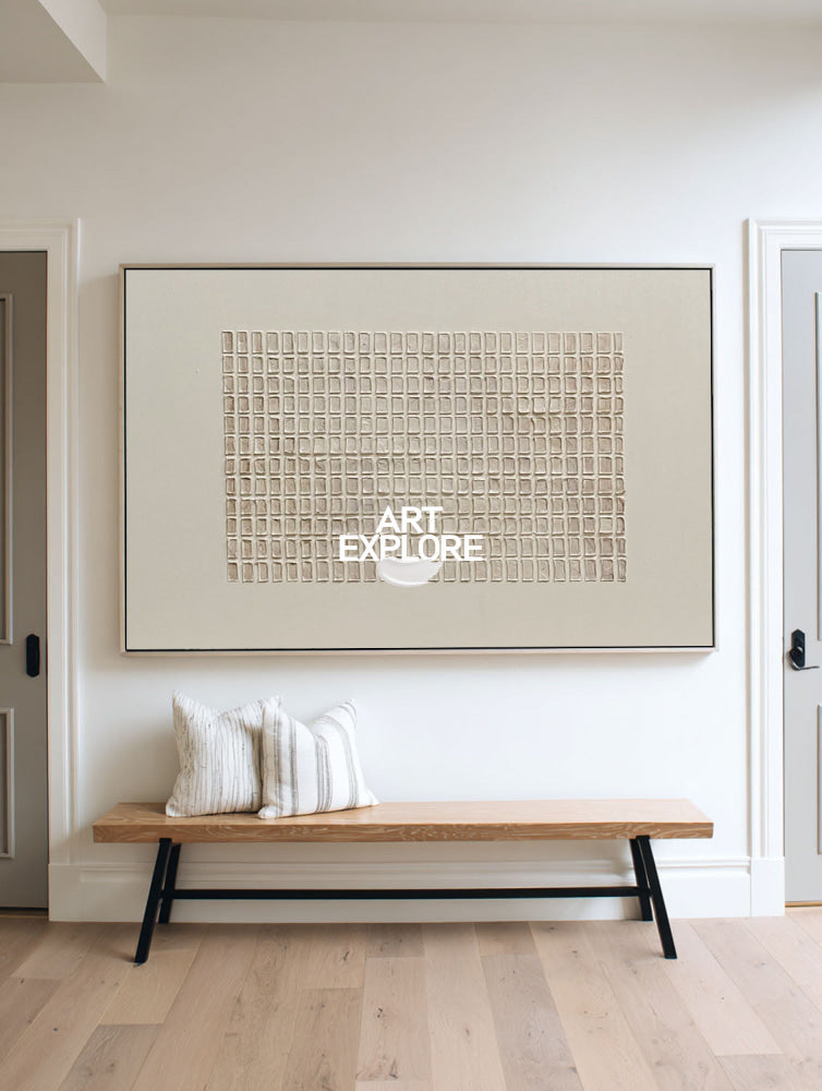 Original Wabi Sabi Art Beige Geometric Textured Painting For Modern Home Decor