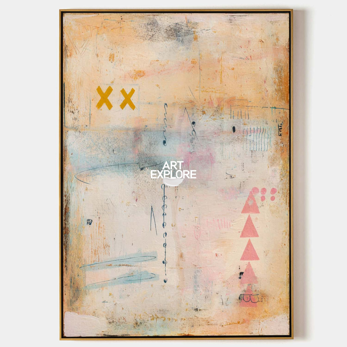 Modern Abstract Art Painting Beige And Pink For Contemporary Living Room Decor