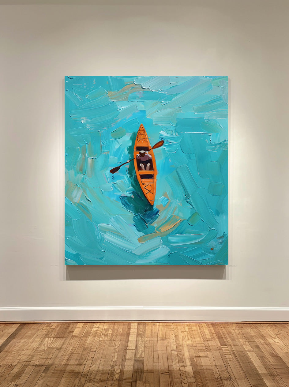 Large Abstract Green Lake Art Paintings Rich Textured Artwork Boatman Paintings Acrylic Seascape Paintings Canvas Home Decor