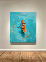 Large Abstract Green Lake Art Paintings Rich Textured Artwork Boatman Paintings Acrylic Seascape Paintings Canvas Home Decor