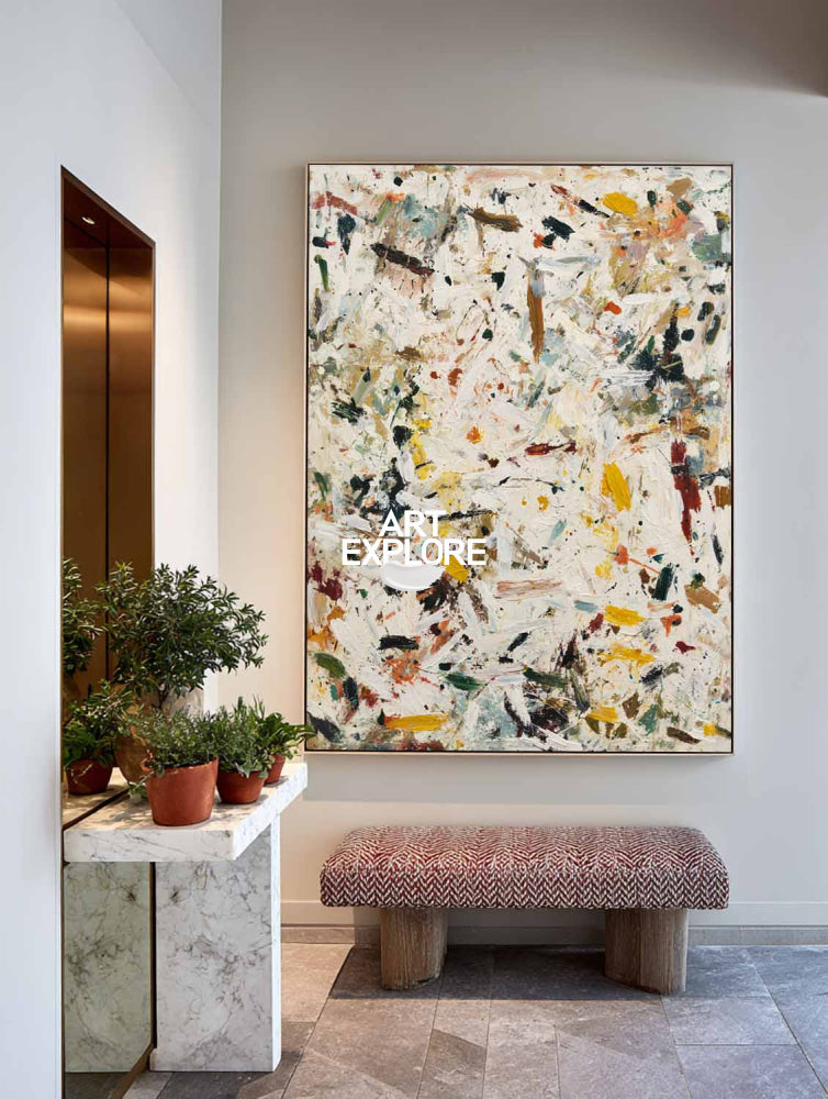 Original Vertical Abstract Expressionist Painting With Textured Canvas For Modern Home Decor