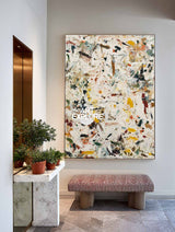 Original Vertical Abstract Expressionist Painting With Textured Canvas For Modern Home Decor