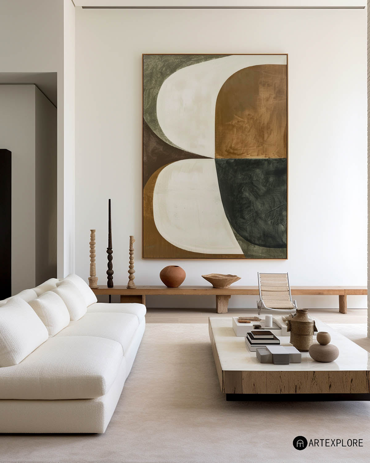 Brown And Green Textured Geometric Painting Walls Abstract Painting Modern Home Decor