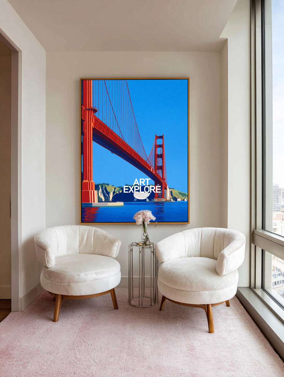 Golden Gate Bridge Pop Art Painting Red Blue Modern Wall Decor For Living Room