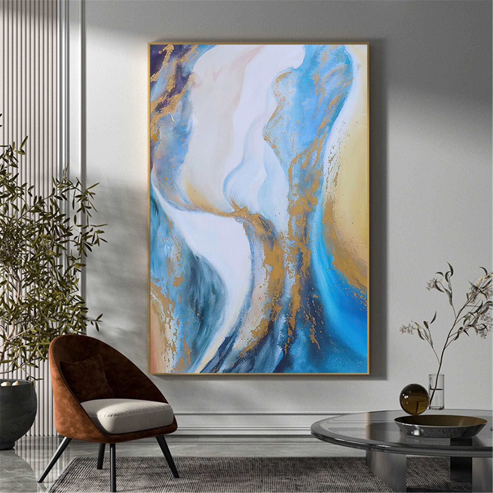 Abstract Blue And Gold Canvas Painting Large Original Acrylic Abstract Canvas Art Modern Abstract Painting