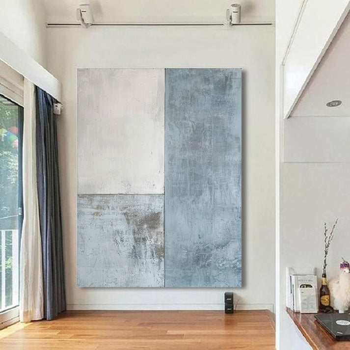 Blue And White Texture Painting on Canvas Modern Minimalist Luxury Art Blue Abstract Wall Art Blue Abstract Painting For Sale