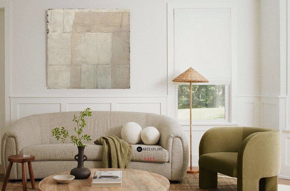 Wabi-sabi Beige Minimal Painting Beige Abstract Wall Art Earth Tone Canvas Art For Sale