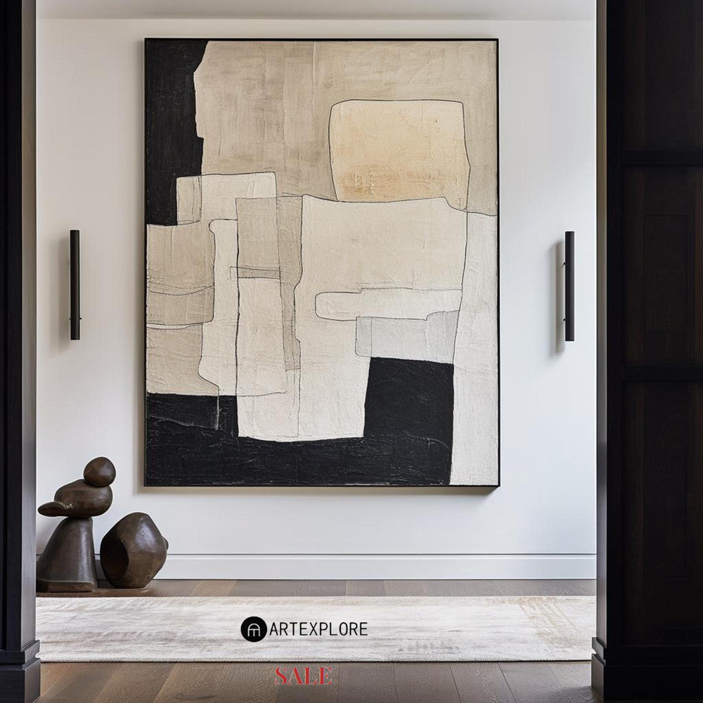 Modern Black And White Abstract Canvas Wall Art Minimalist Art Minimalist Painting For Livingroom