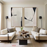 Wabi-Sabi Beige And Black Diptych Painting Set Of 2 Beige Minimalist Art Abstract Canvas Wall Art