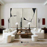 Wabi-Sabi Beige And Black Diptych Painting Set Of 2 Beige Minimalist Art Abstract Canvas Wall Art