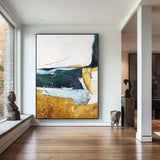 Green Abstract Gold Canvas Art Green Canvas Painting Vertical Texutred Art |Artexplore